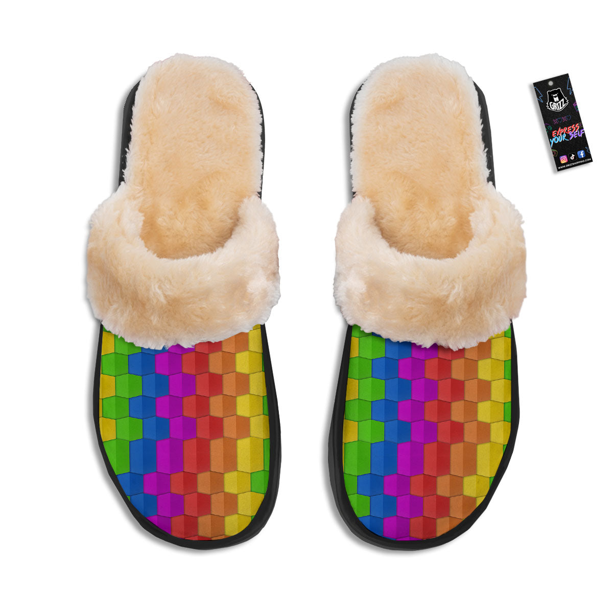 Cubes Rainbow Print Pattern Slippers-grizzshop