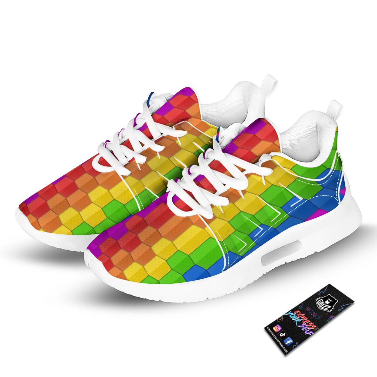 Cubes Rainbow Print Pattern Tennis Shoes-grizzshop