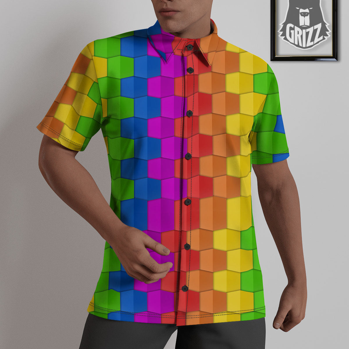 Cubes Rainbow Print Pattern Untucked Shirts-grizzshop