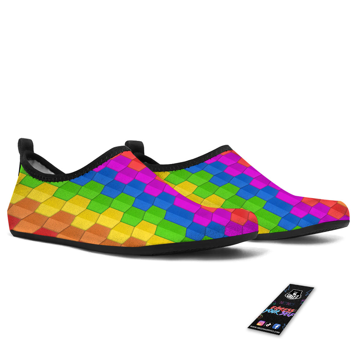 Cubes Rainbow Print Pattern Water Shoes-grizzshop
