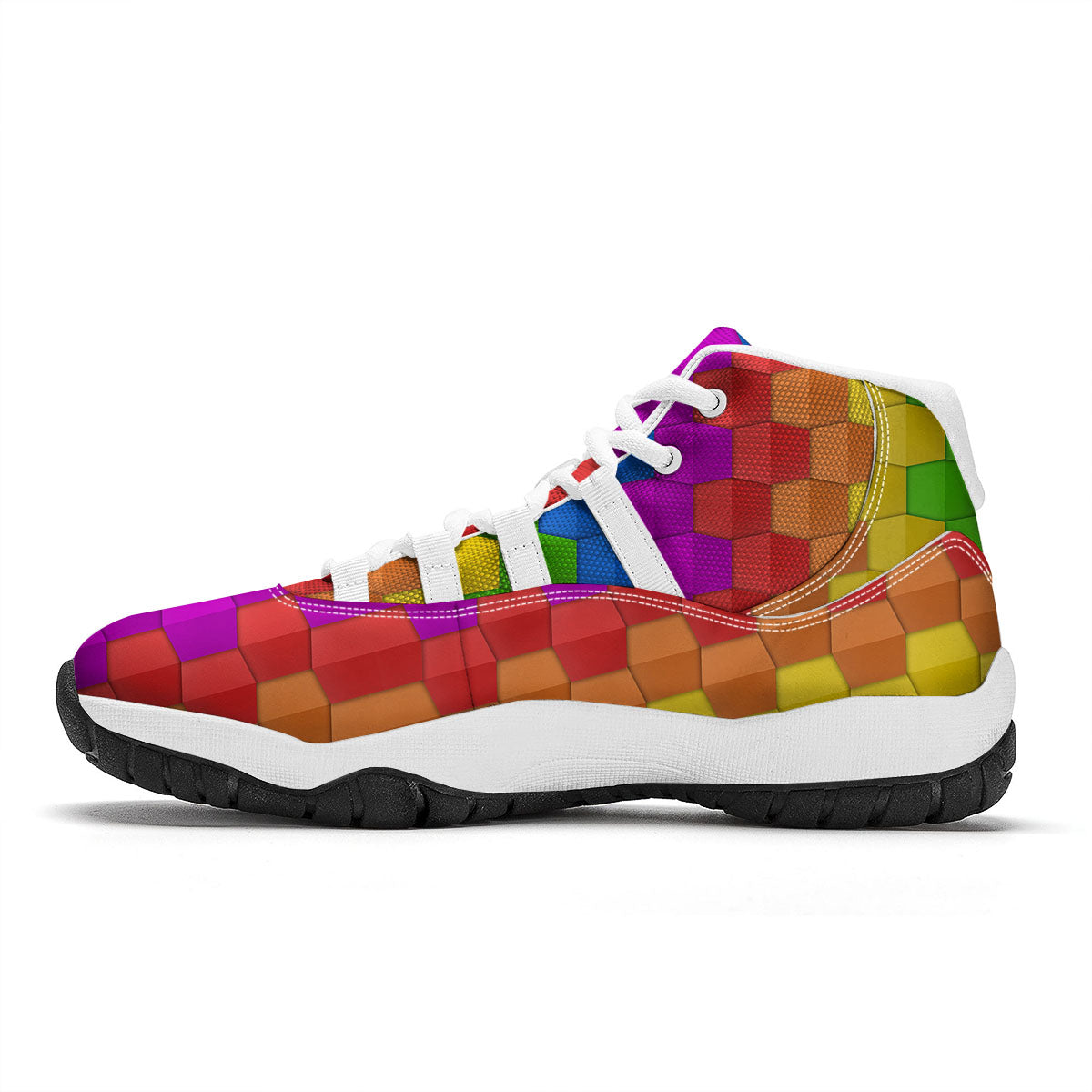 Cubes Rainbow Print Pattern White Bball Shoes-grizzshop