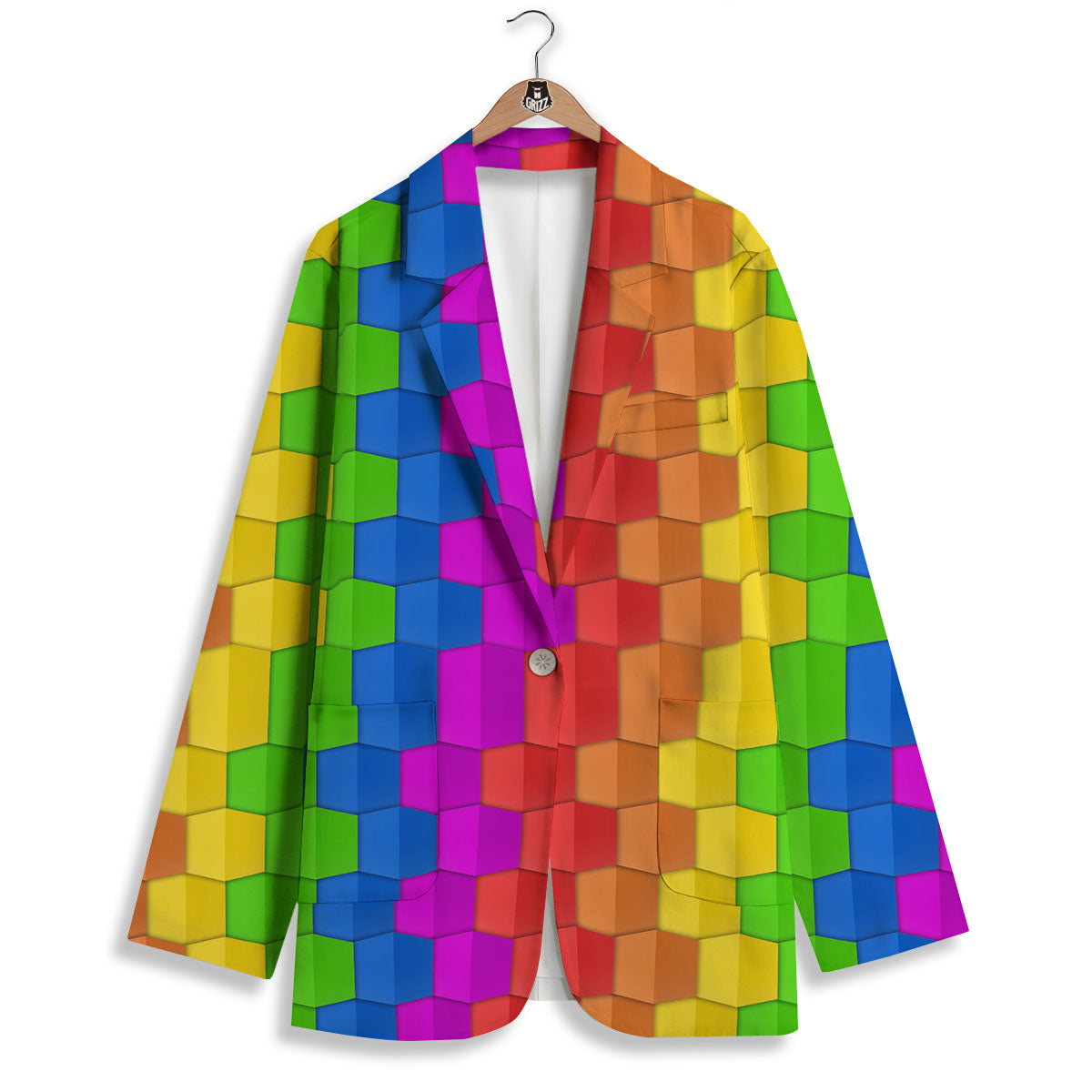 Cubes Rainbow Print Pattern Women's Blazer-grizzshop