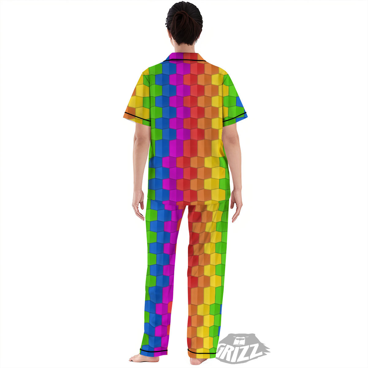 Cubes Rainbow Print Pattern Women's Pajamas Set-grizzshop