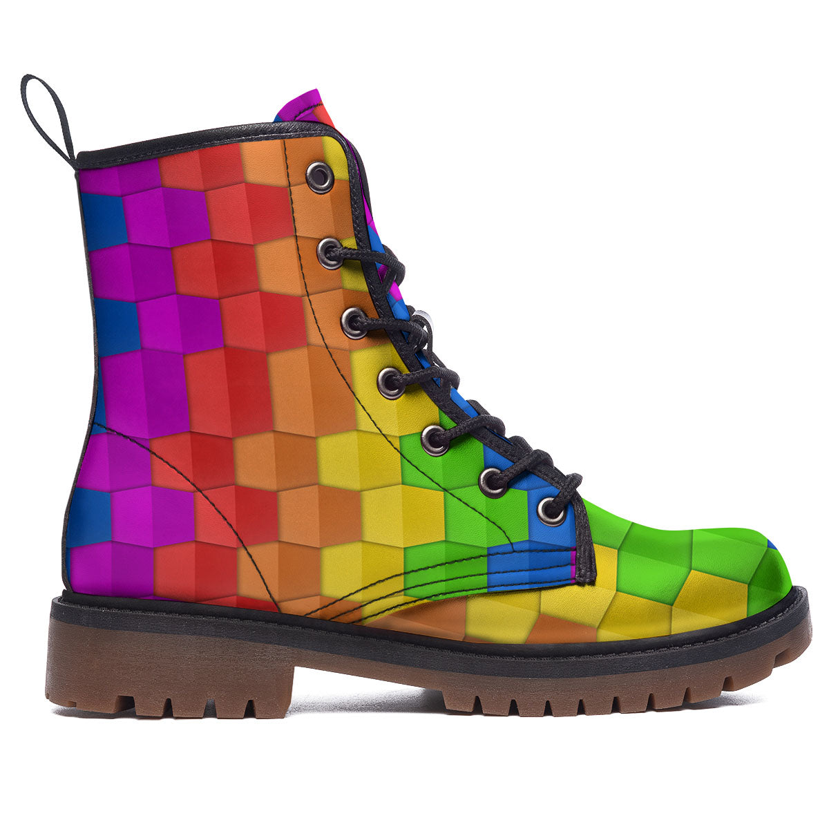 Cubes Rainbow Print Pattern Work Boots-grizzshop