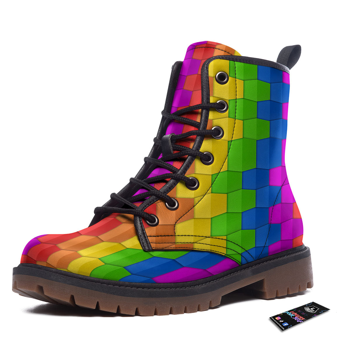 Cubes Rainbow Print Pattern Work Boots-grizzshop