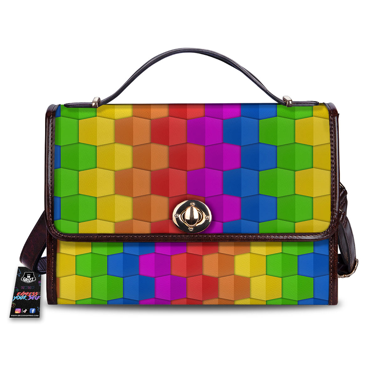 Cubes Rainbow Print Pattern Women's Satchel Bag