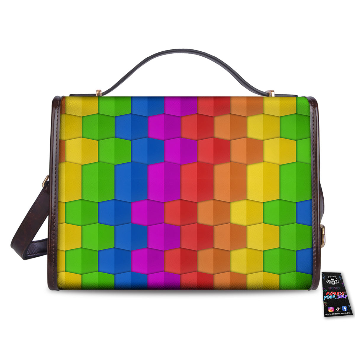 Cubes Rainbow Print Pattern Women's Satchel Bag