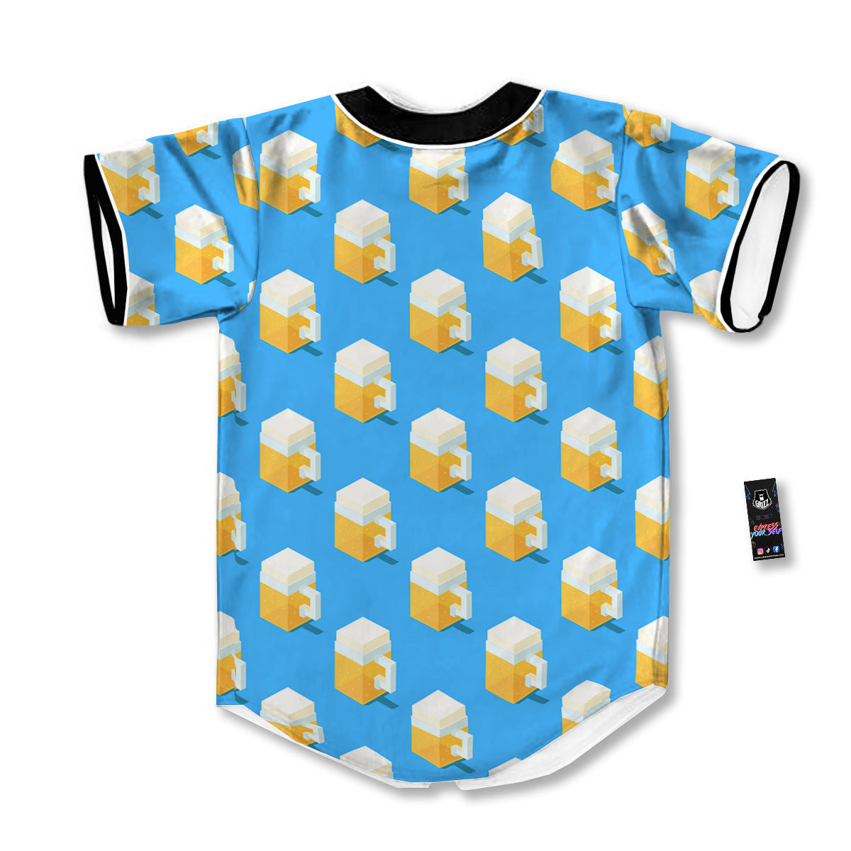 Cubic Beer Mugs On Blue Print Pattern Baseball Jersey-grizzshop