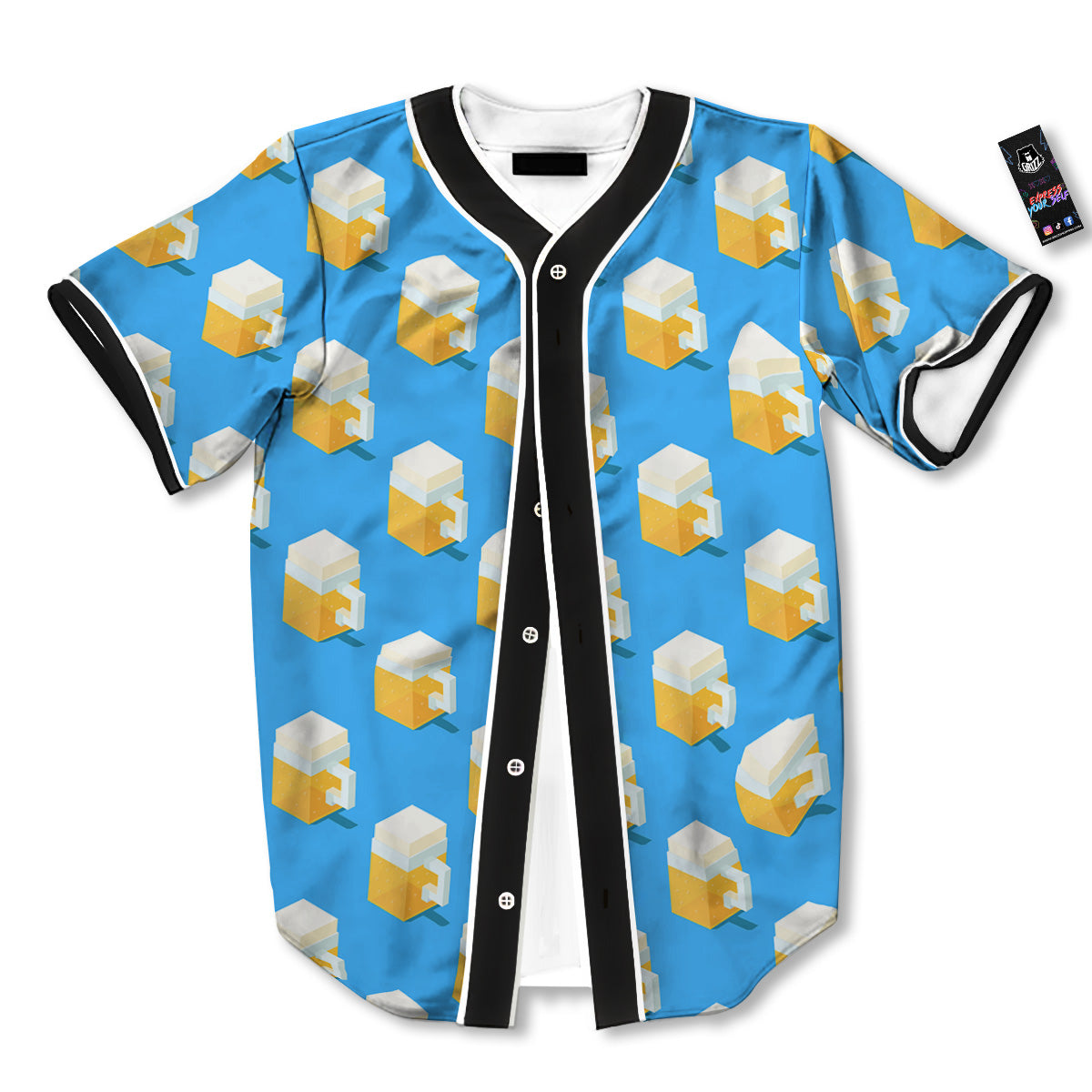 Cubic Beer Mugs On Blue Print Pattern Baseball Jersey-grizzshop