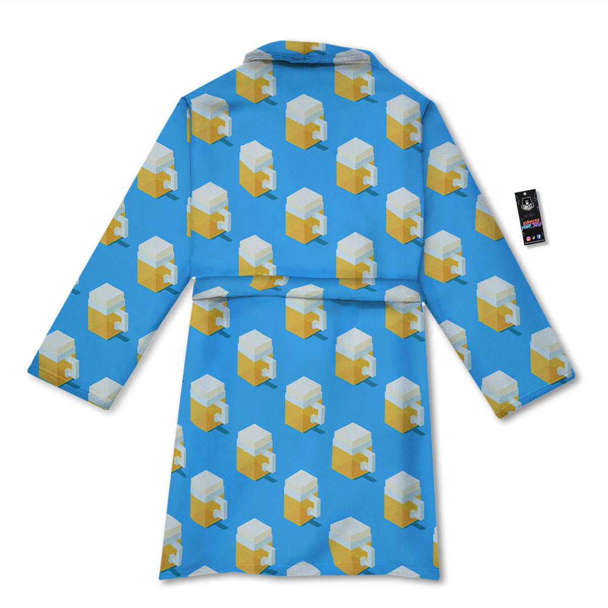 Cubic Beer Mugs On Blue Print Pattern Bathrobe-grizzshop