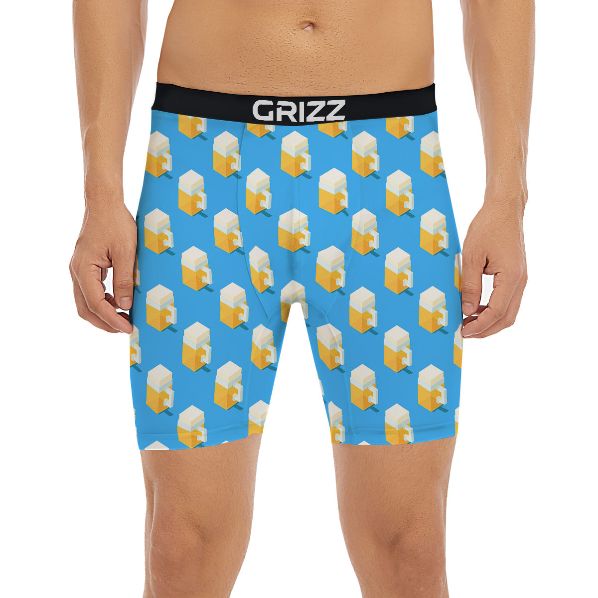 Cubic Beer Mugs On Blue Print Pattern Boxer Briefs-grizzshop