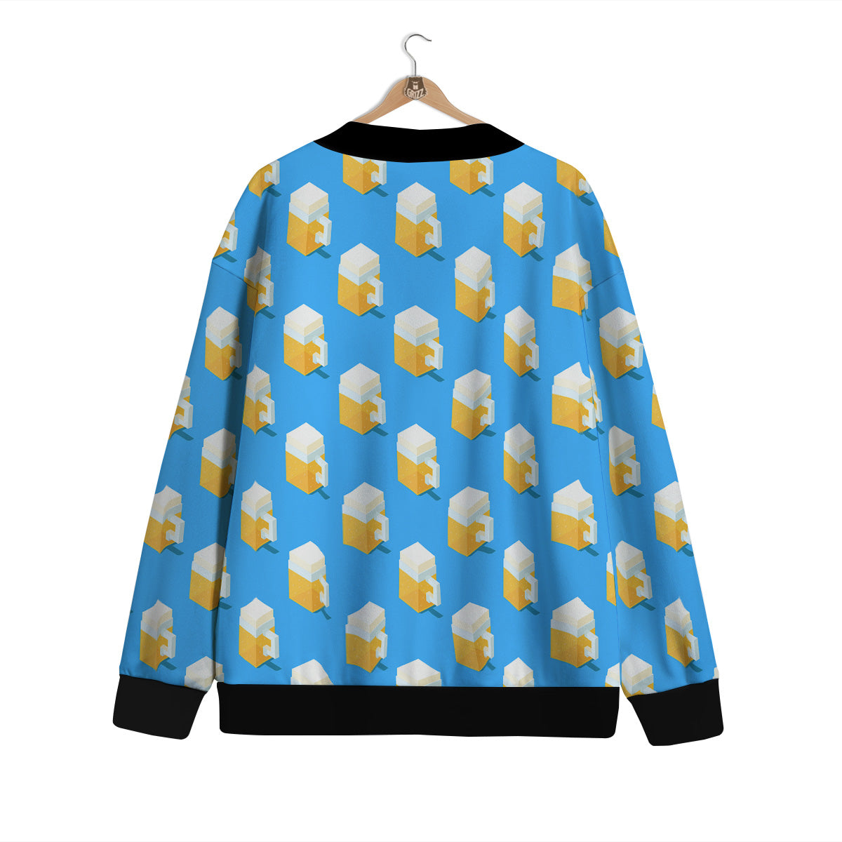Cubic Beer Mugs On Blue Print Pattern Cardigan-grizzshop