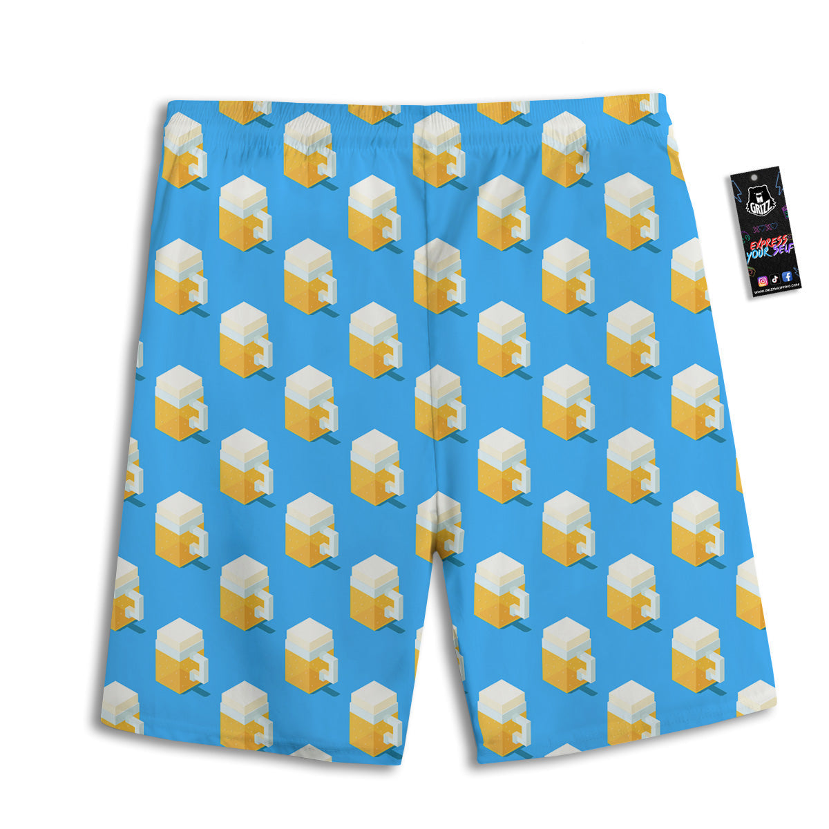 Cubic Beer Mugs On Blue Print Pattern Men's Athletic Shorts