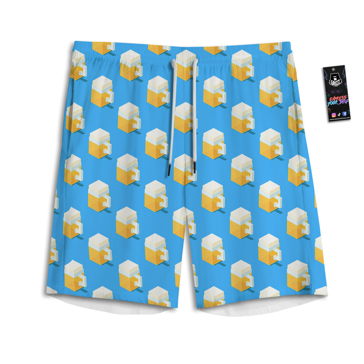 Cubic Beer Mugs On Blue Print Pattern Men's Athletic Shorts