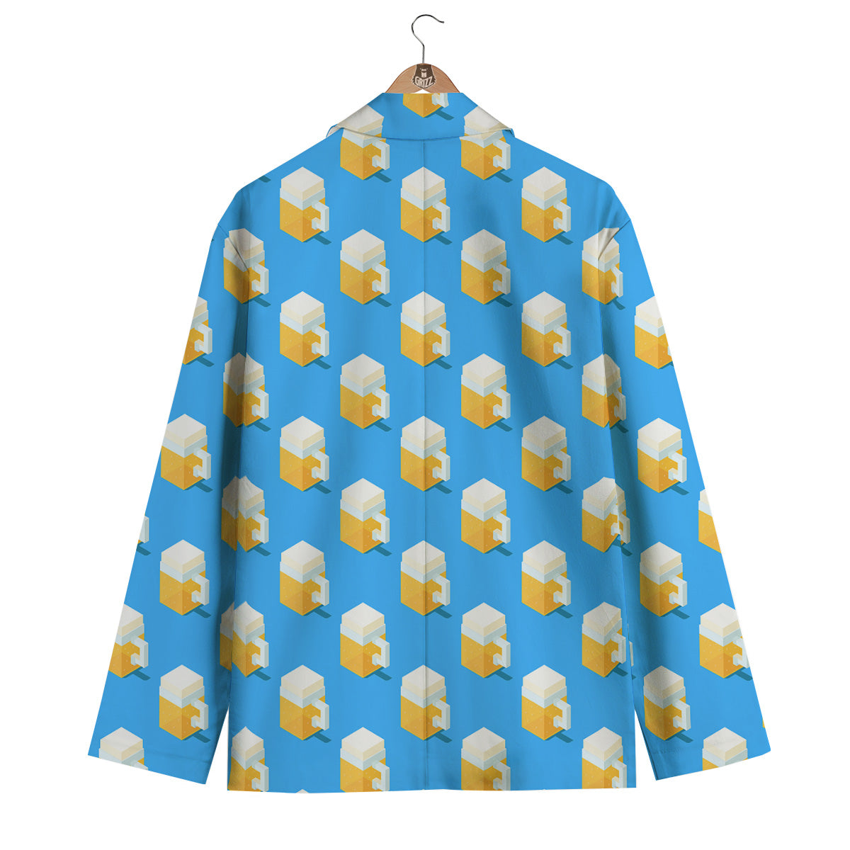 Cubic Beer Mugs On Blue Print Pattern Men's Blazer-grizzshop