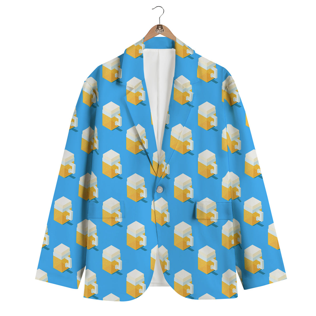 Cubic Beer Mugs On Blue Print Pattern Men's Blazer-grizzshop