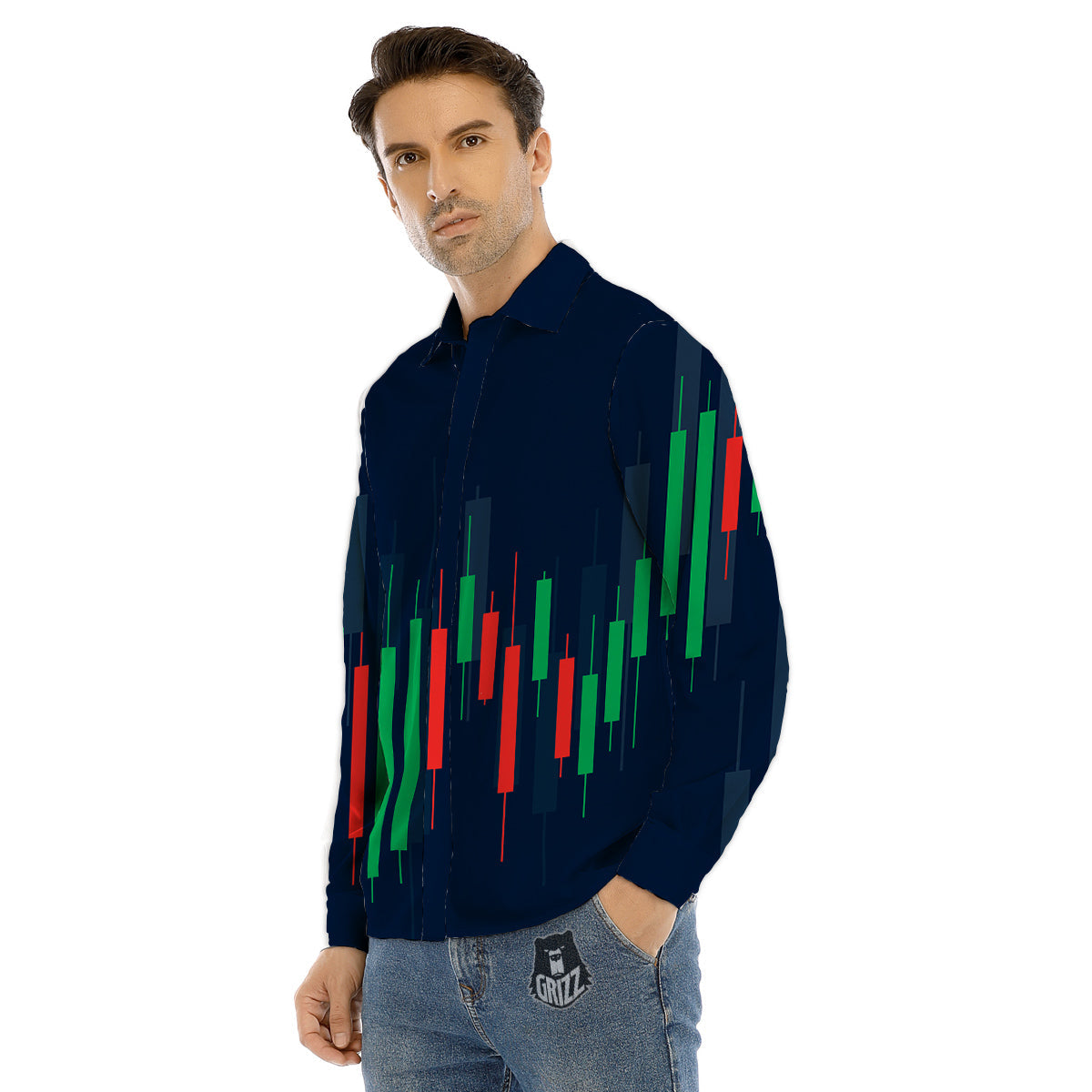 Cubic Beer Mugs On Blue Print Pattern Men's Dress Shirts-grizzshop