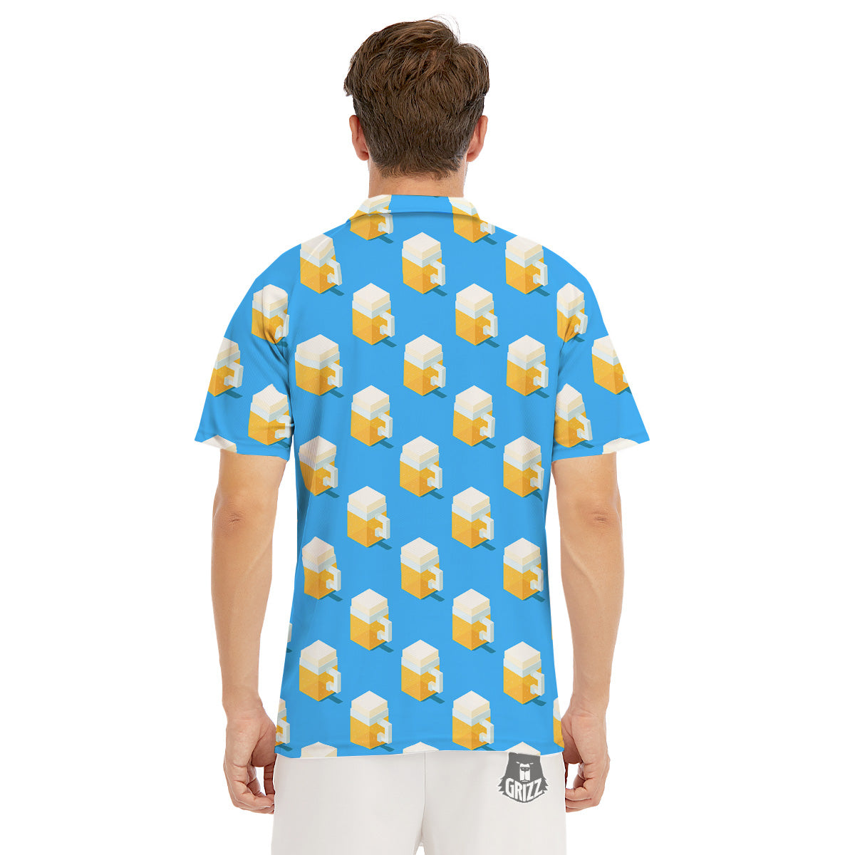 Cubic Beer Mugs On Blue Print Pattern Men's Golf Shirts-grizzshop