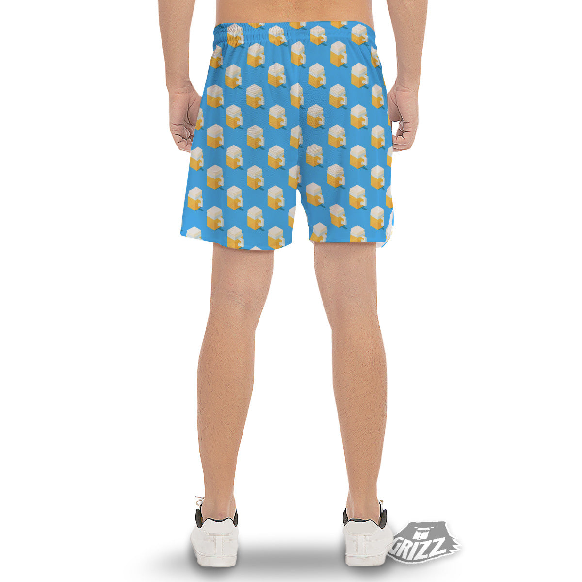 Cubic Beer Mugs On Blue Print Pattern Men's Gym Shorts-grizzshop