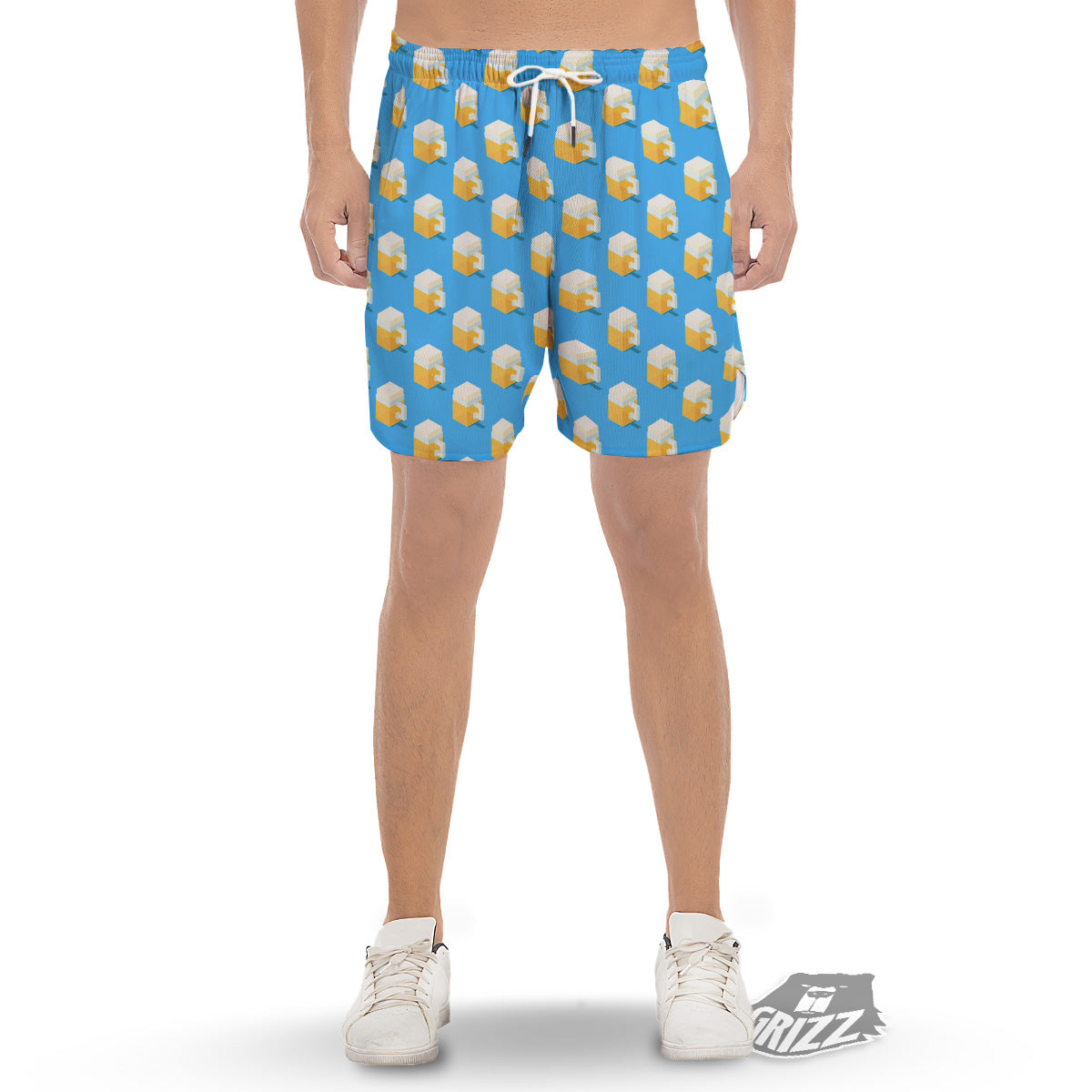 Cubic Beer Mugs On Blue Print Pattern Men's Gym Shorts-grizzshop