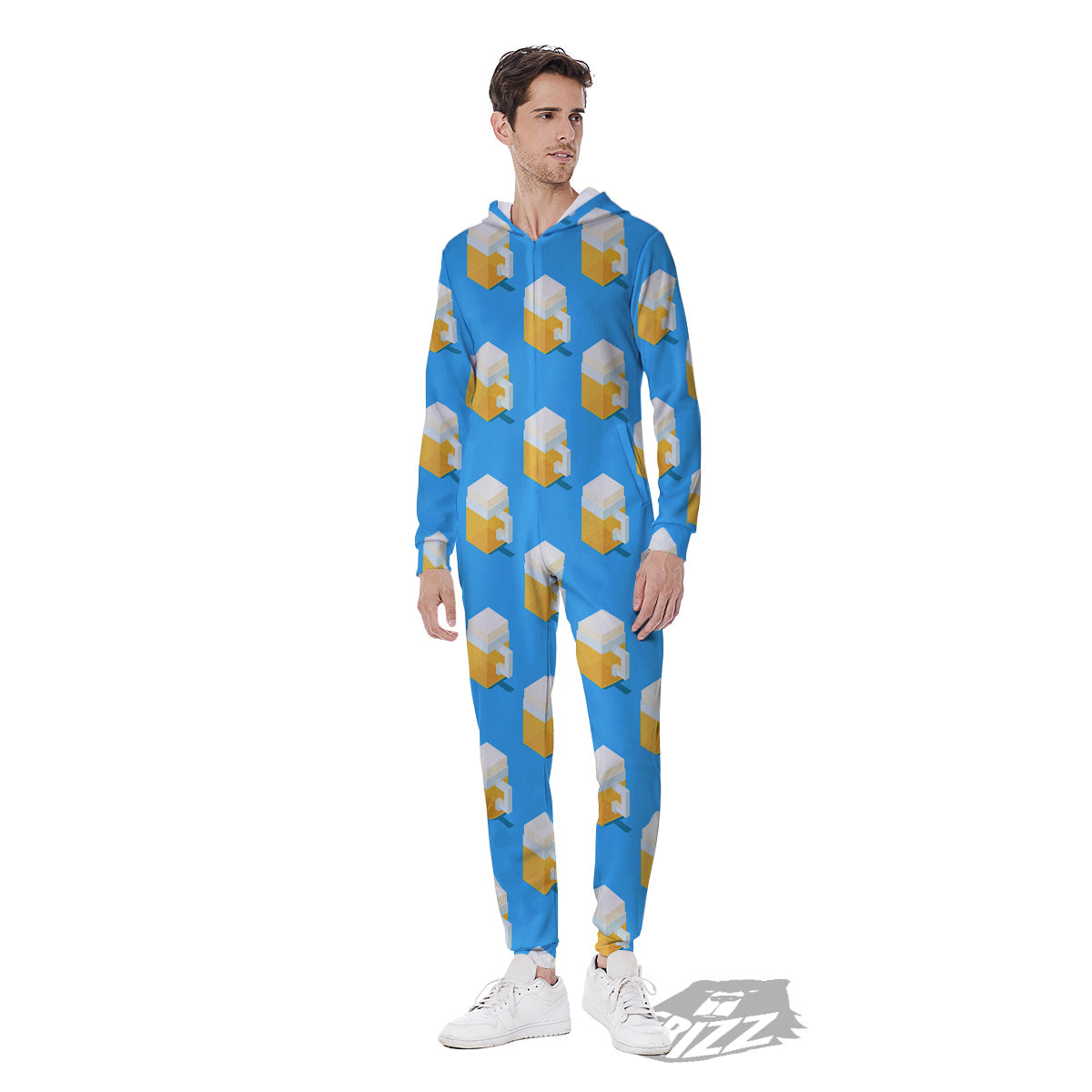 Cubic Beer Mugs On Blue Print Pattern Men's Jumpsuit-grizzshop