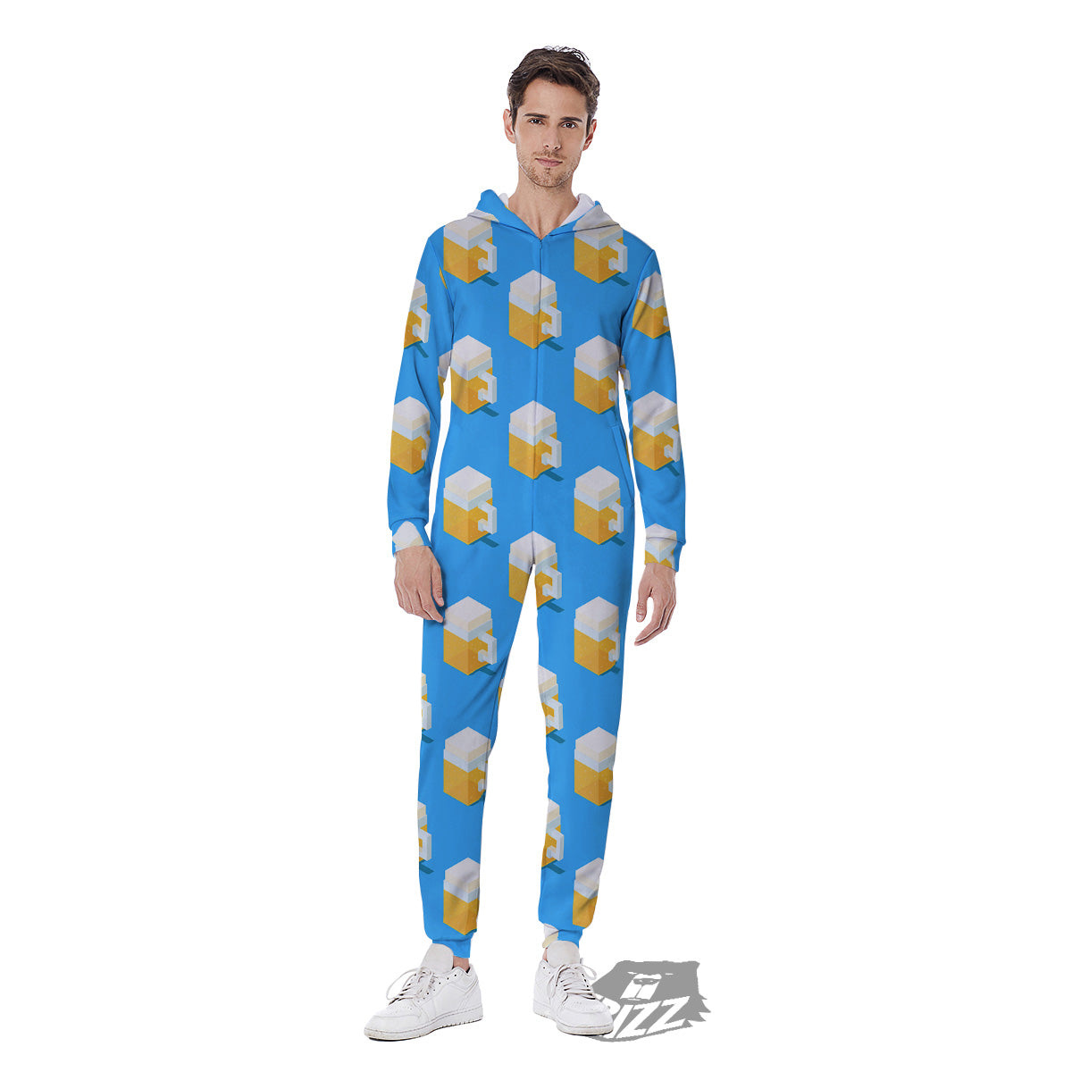 Cubic Beer Mugs On Blue Print Pattern Men's Jumpsuit-grizzshop