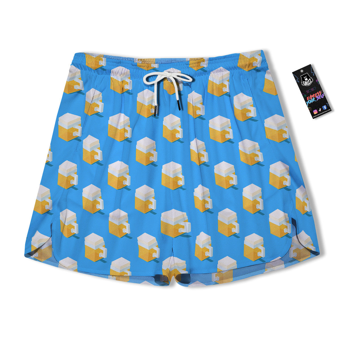 Cubic Beer Mugs On Blue Print Pattern Men's Running Shorts-grizzshop