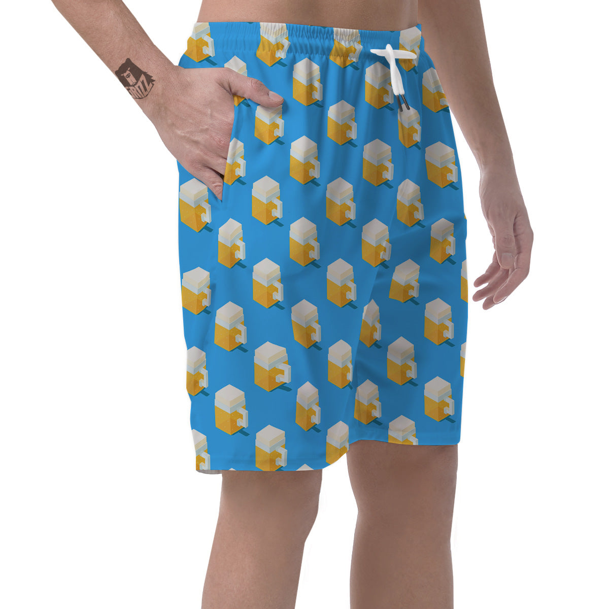 Cubic Beer Mugs On Blue Print Pattern Men's Shorts-grizzshop