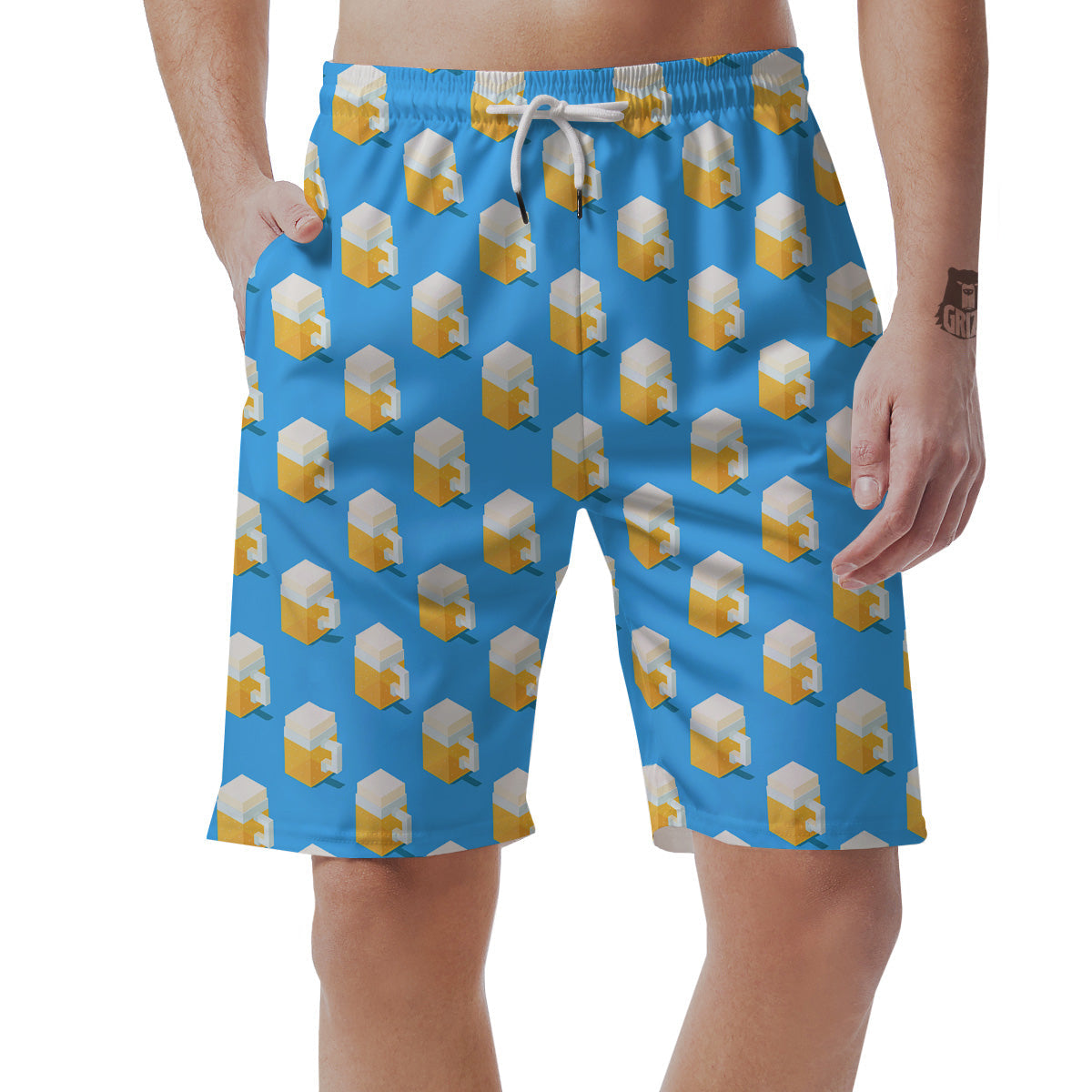 Cubic Beer Mugs On Blue Print Pattern Men's Shorts-grizzshop