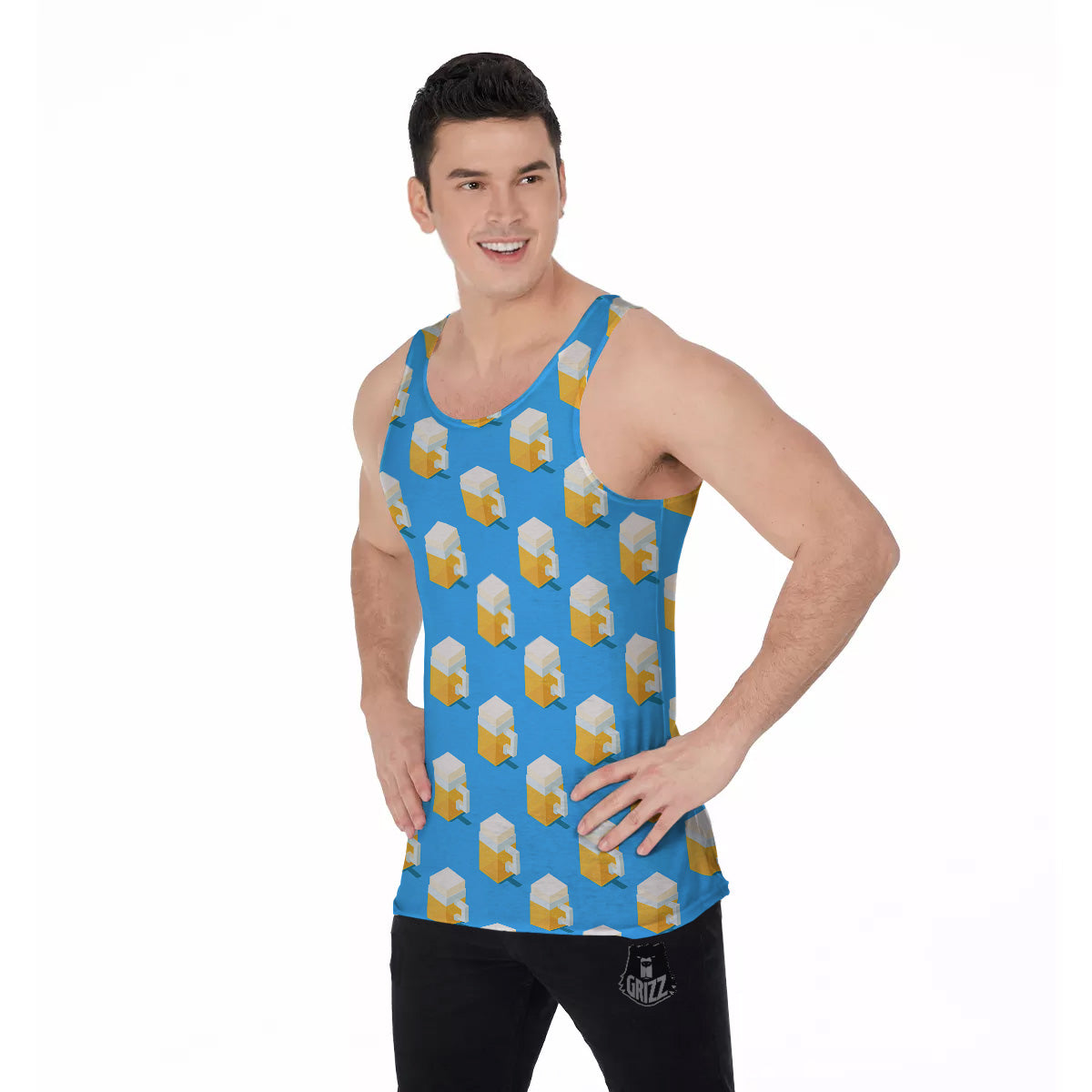 Cubic Beer Mugs On Blue Print Pattern Men's Tank Top-grizzshop