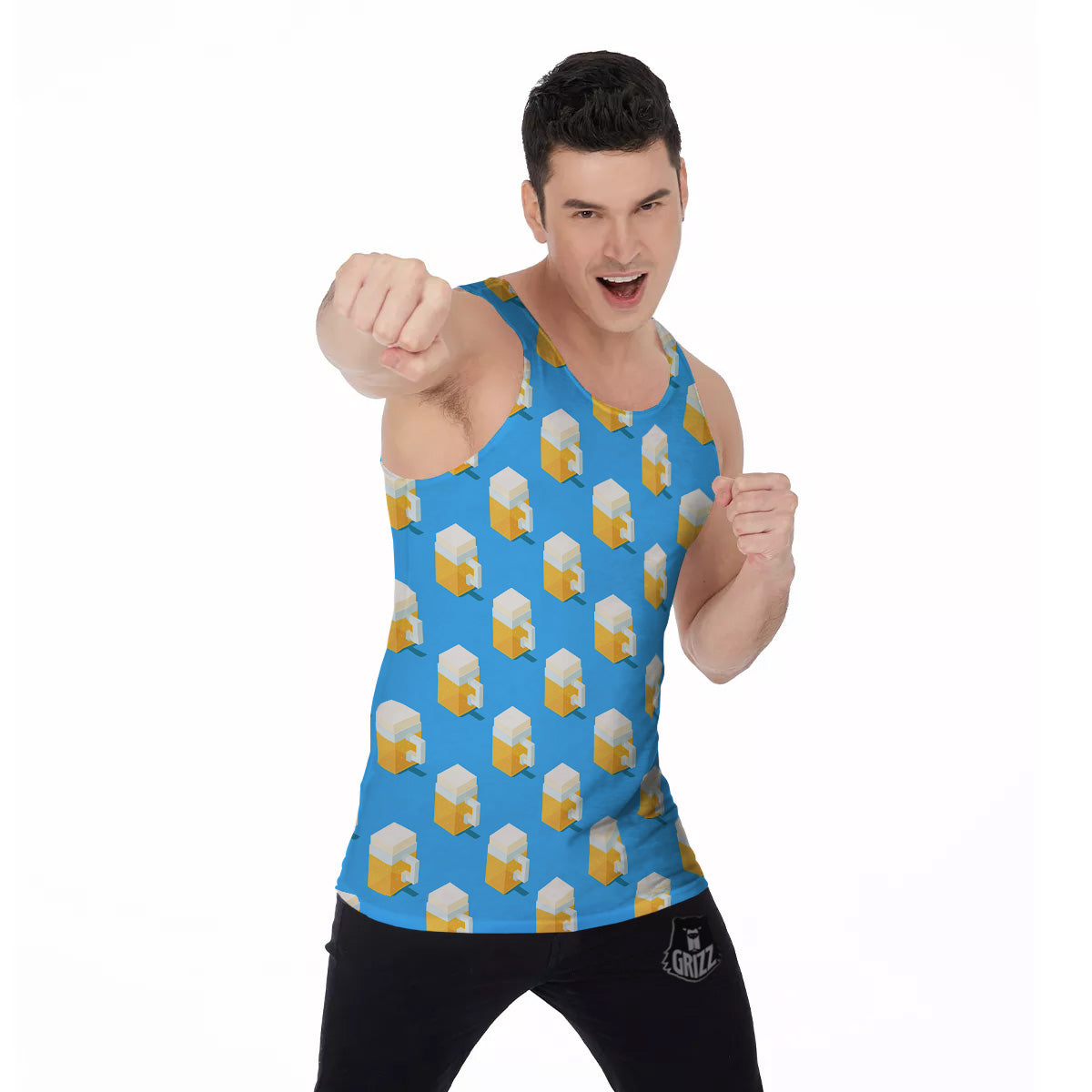 Cubic Beer Mugs On Blue Print Pattern Men's Tank Top-grizzshop