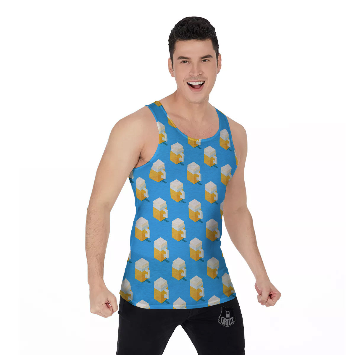 Cubic Beer Mugs On Blue Print Pattern Men's Tank Top-grizzshop