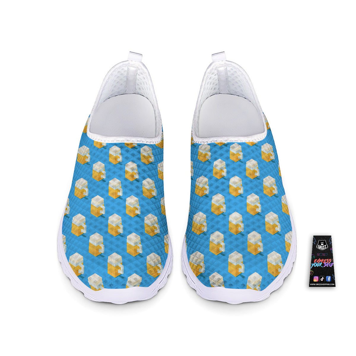 Cubic Beer Mugs On Blue Print Pattern Nurse Shoes-grizzshop