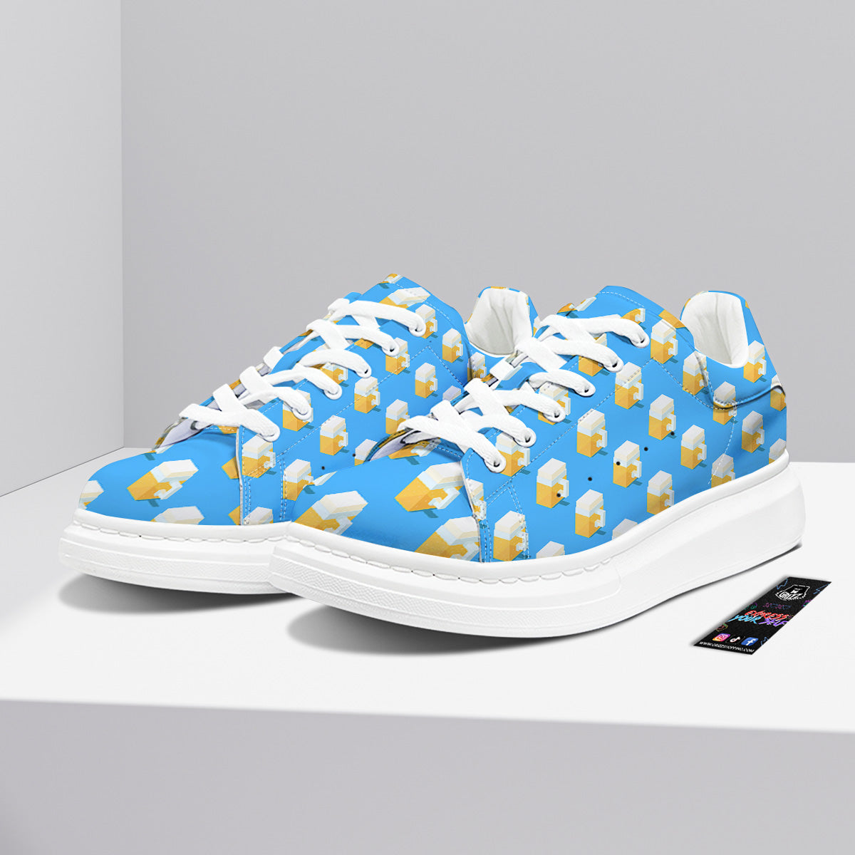 Cubic Beer Mugs On Blue Print Pattern Platform Shoes-grizzshop