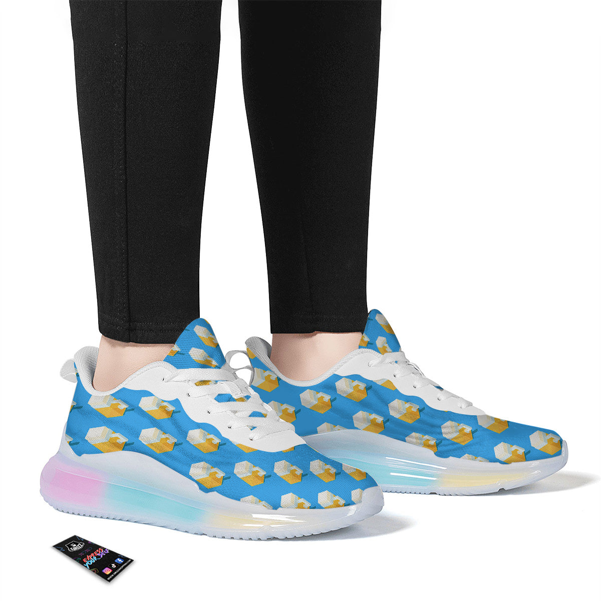 Cubic Beer Mugs On Blue Print Pattern Running Sneakers-grizzshop
