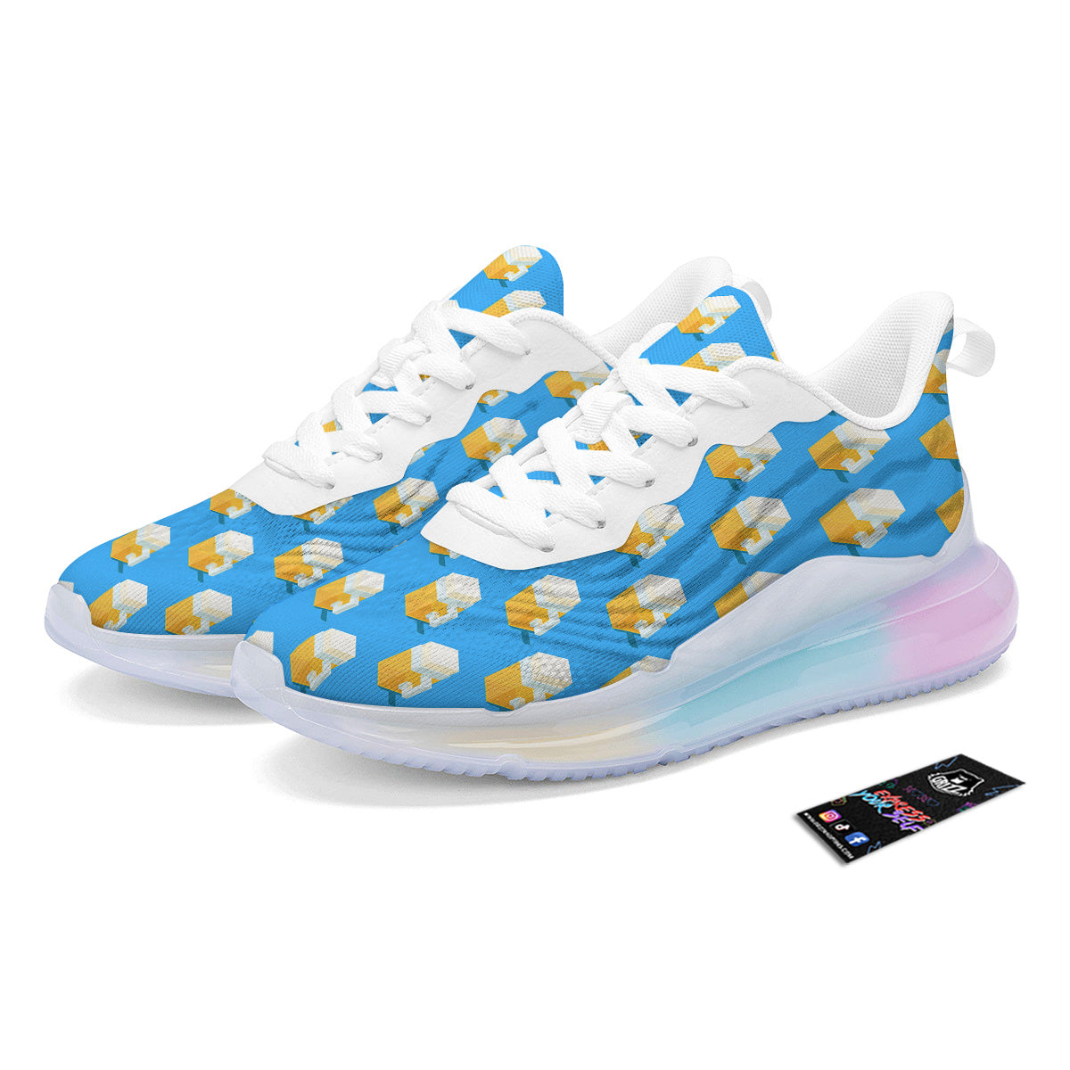 Cubic Beer Mugs On Blue Print Pattern Running Sneakers-grizzshop