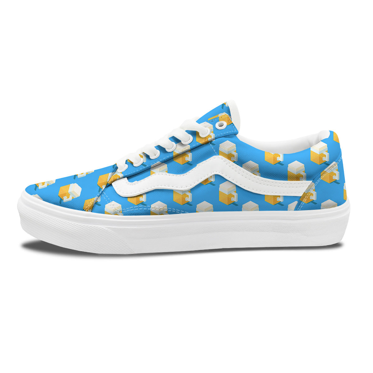 Cubic Beer Mugs On Blue Print Pattern Skate Shoes-grizzshop
