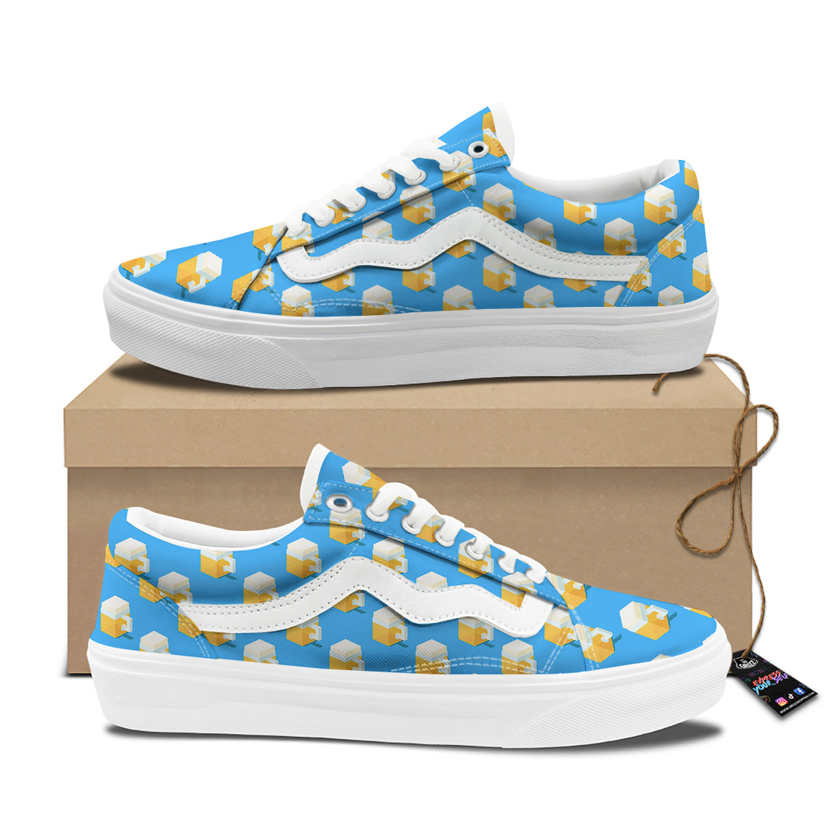 Cubic Beer Mugs On Blue Print Pattern Skate Shoes-grizzshop