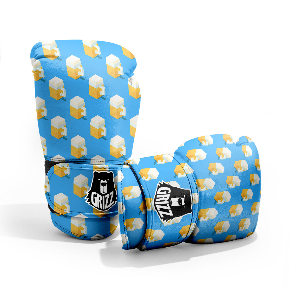 Cubic Beer Mugs On Blue Print Pattern Pro Boxing Glove