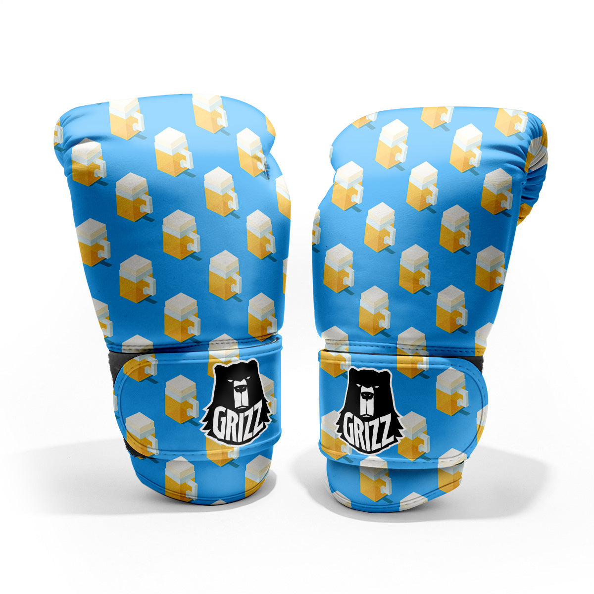 Cubic Beer Mugs On Blue Print Pattern Pro Boxing Glove