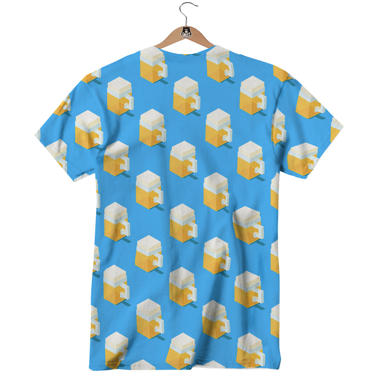 Cubic Beer Mugs On Blue Print Pattern T-Shirt-grizzshop