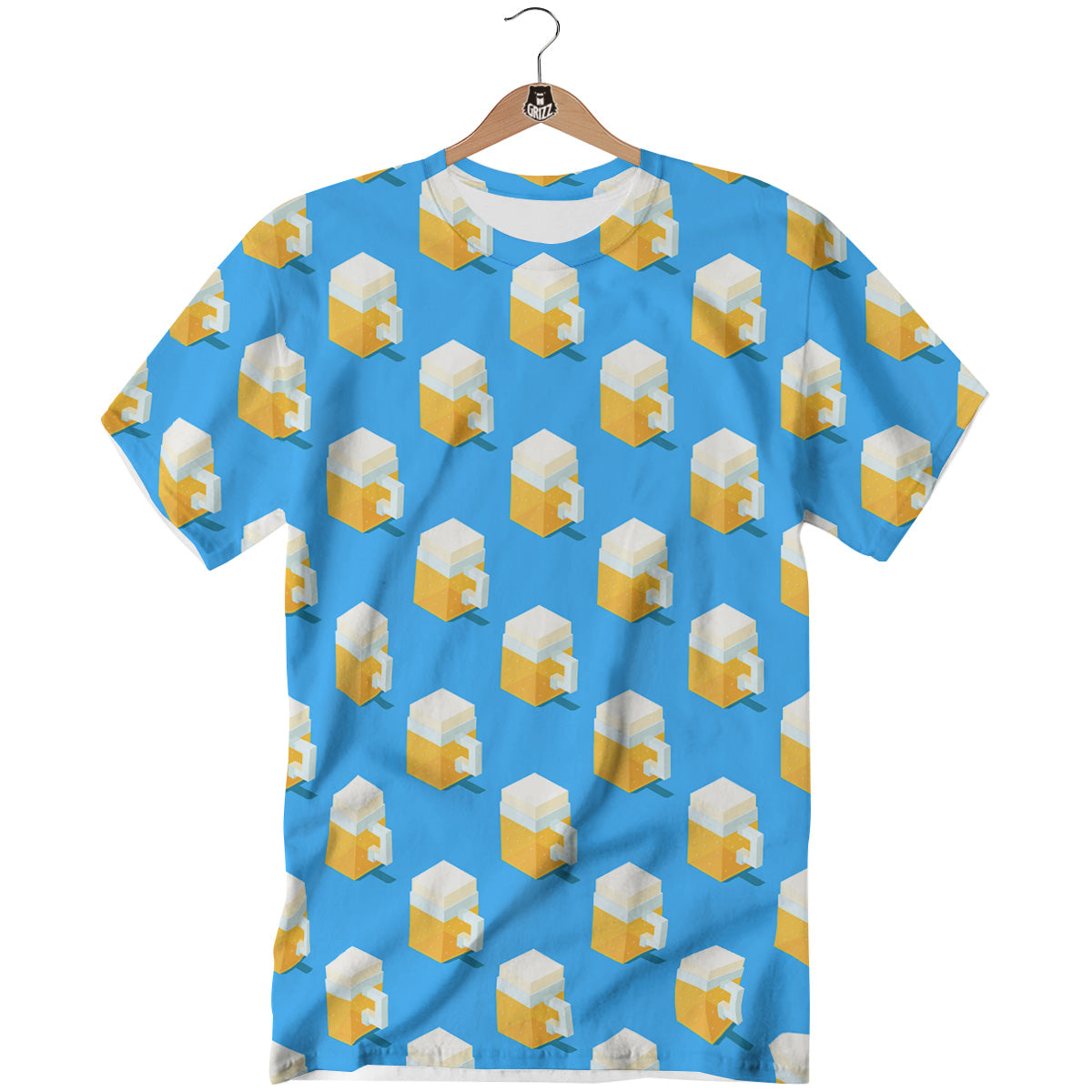 Cubic Beer Mugs On Blue Print Pattern T-Shirt-grizzshop