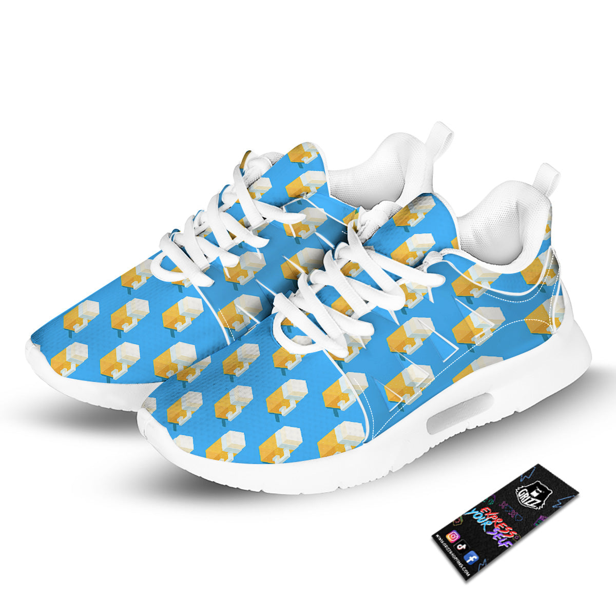 Cubic Beer Mugs On Blue Print Pattern Tennis Shoes-grizzshop