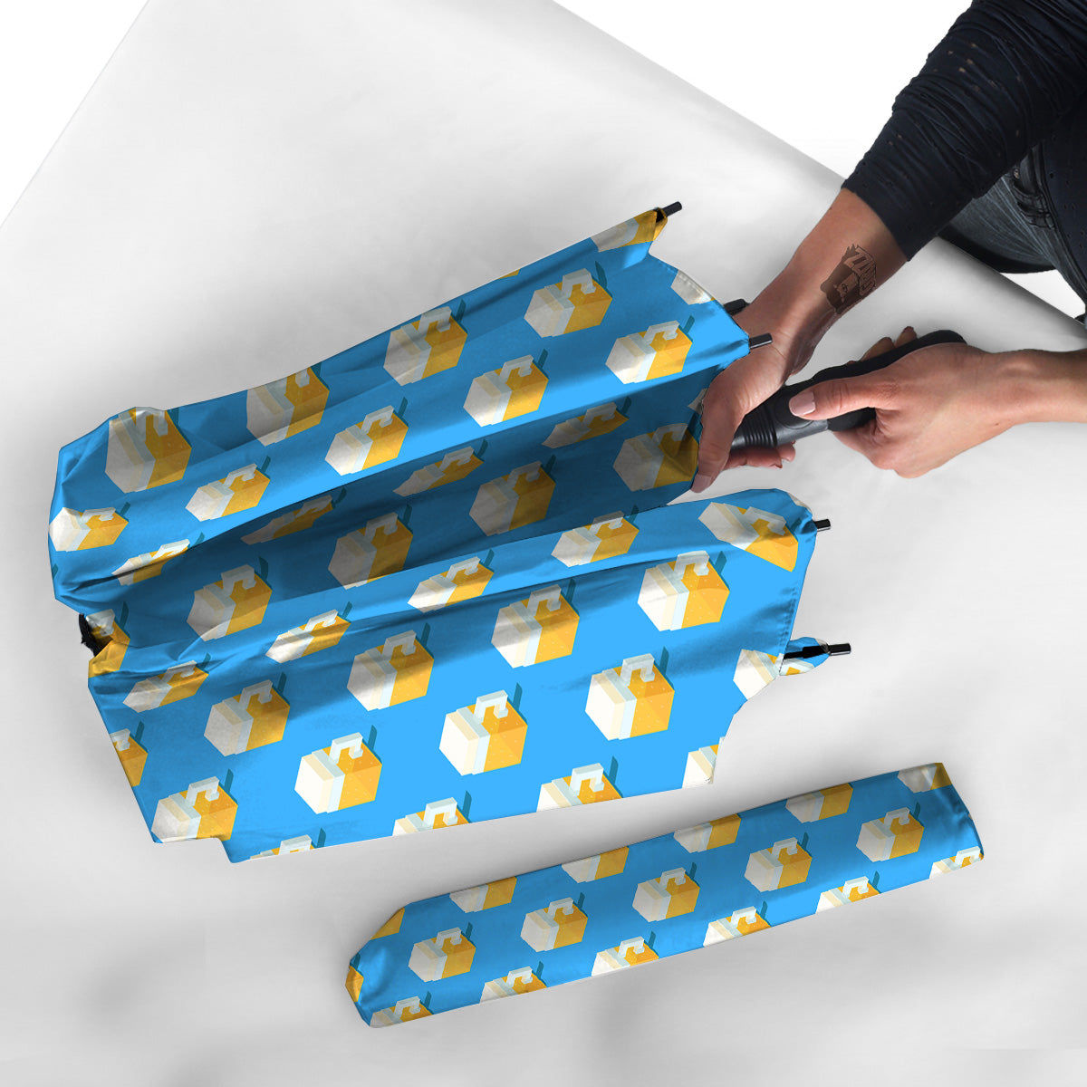 Cubic Beer Mugs On Blue Print Pattern Umbrella-grizzshop