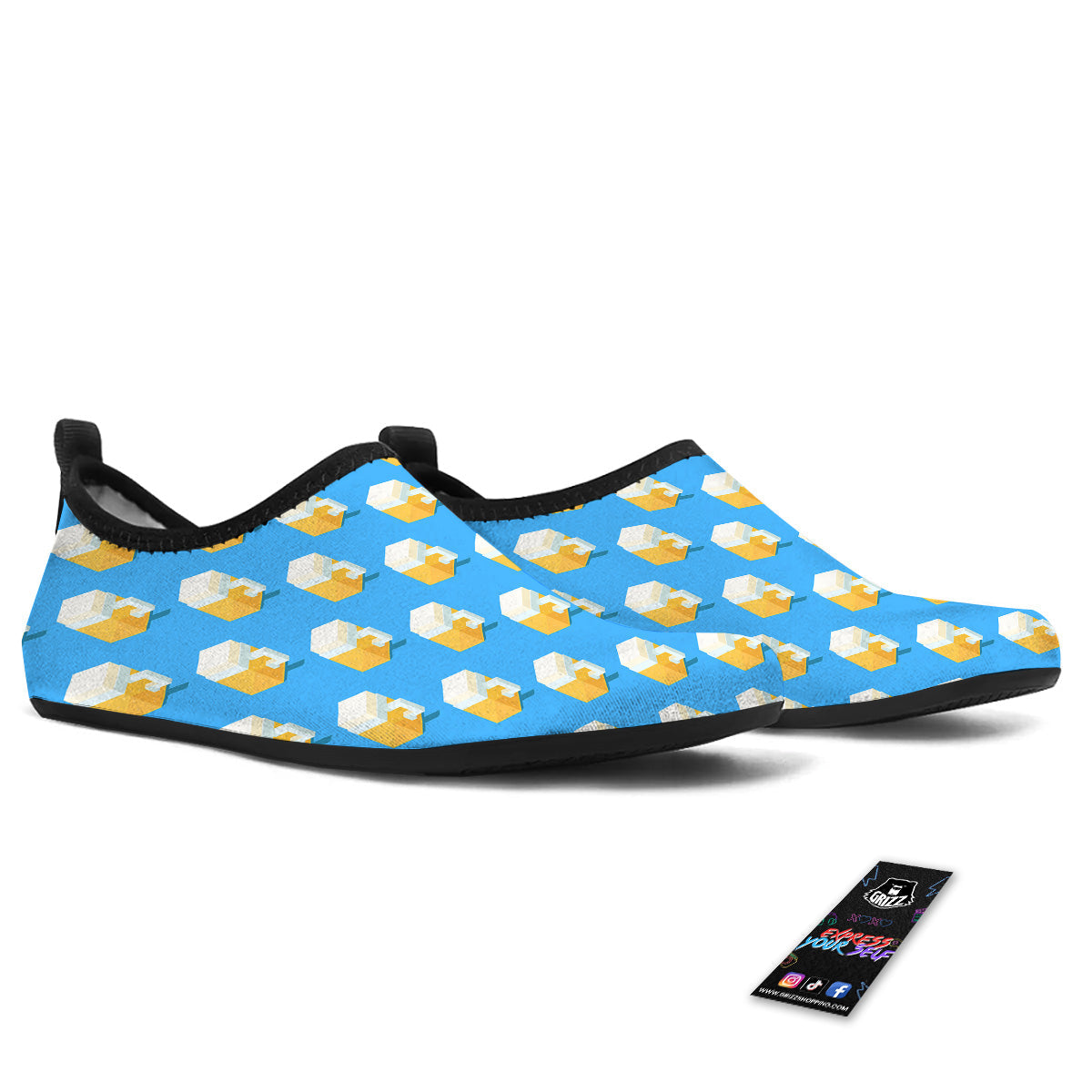 Cubic Beer Mugs On Blue Print Pattern Water Shoes-grizzshop