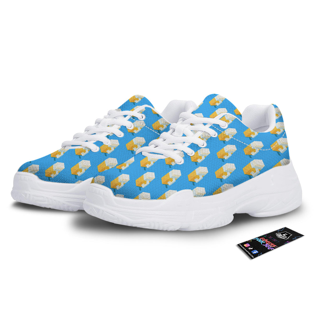 Cubic Beer Mugs On Blue Print Pattern White Chunky Shoes-grizzshop