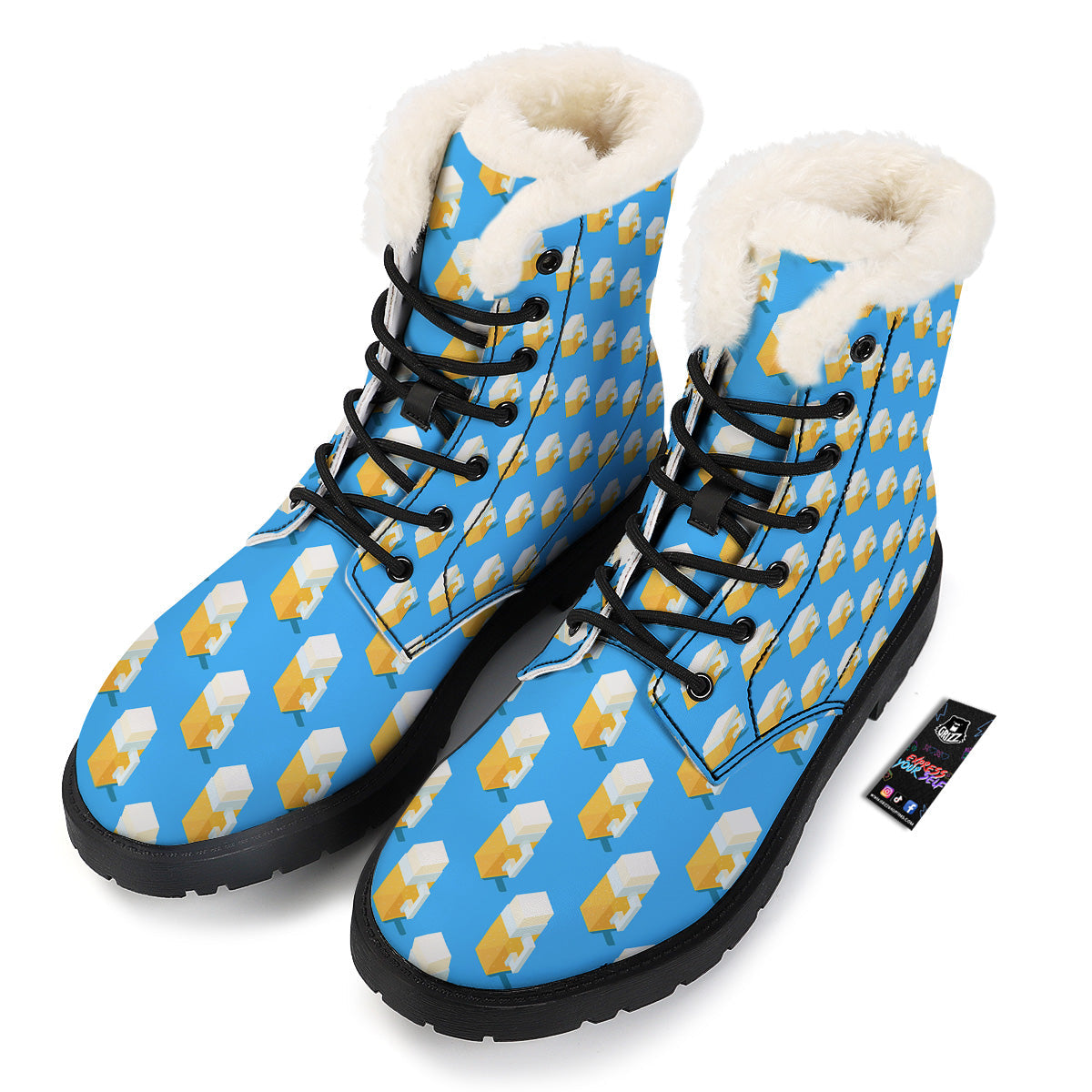 Cubic Beer Mugs On Blue Print Pattern Winter Boots-grizzshop