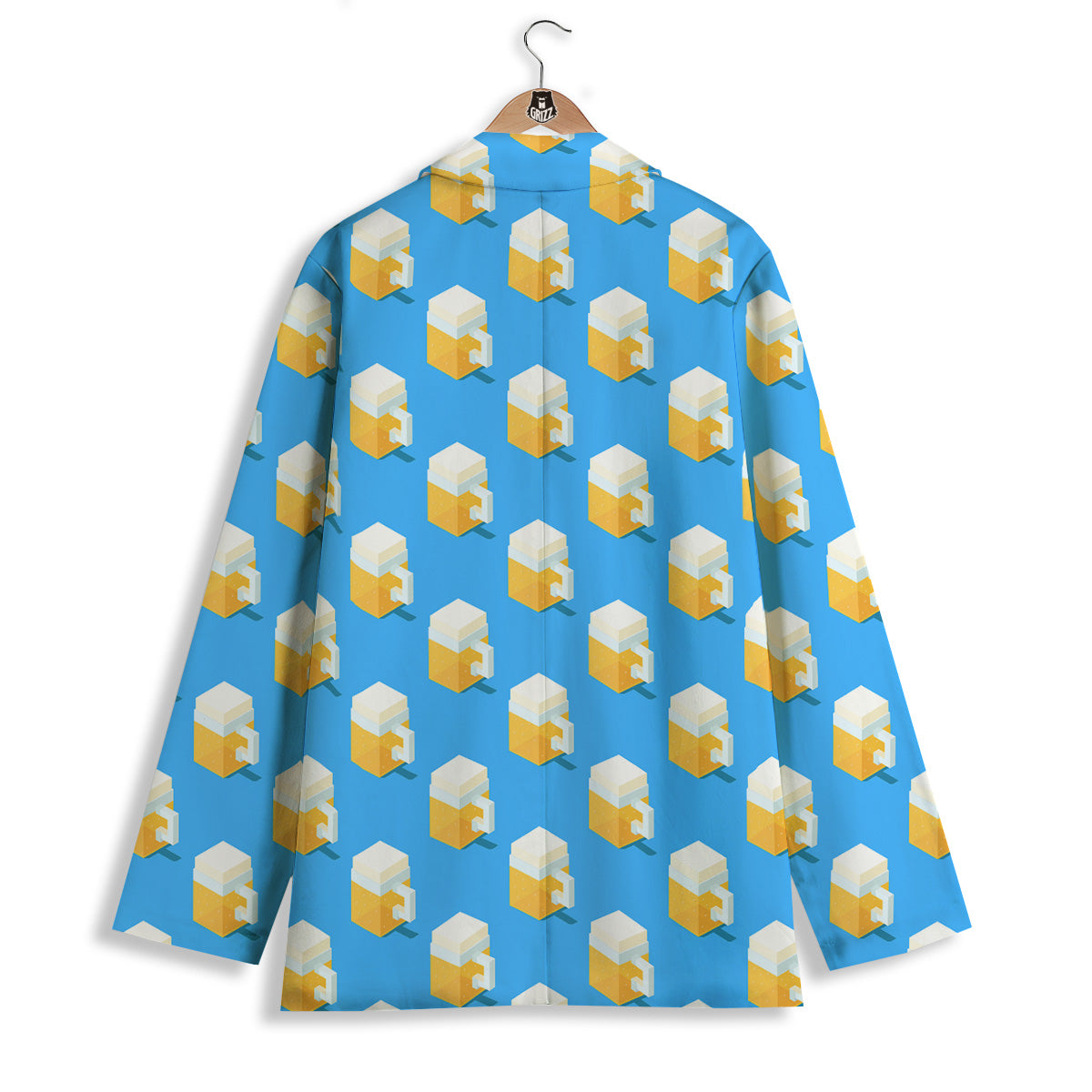 Cubic Beer Mugs On Blue Print Pattern Women's Blazer-grizzshop