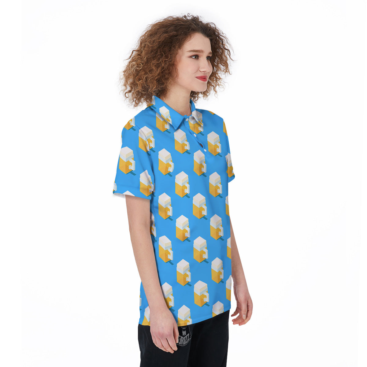 Cubic Beer Mugs On Blue Print Pattern Women's Golf Shirts-grizzshop