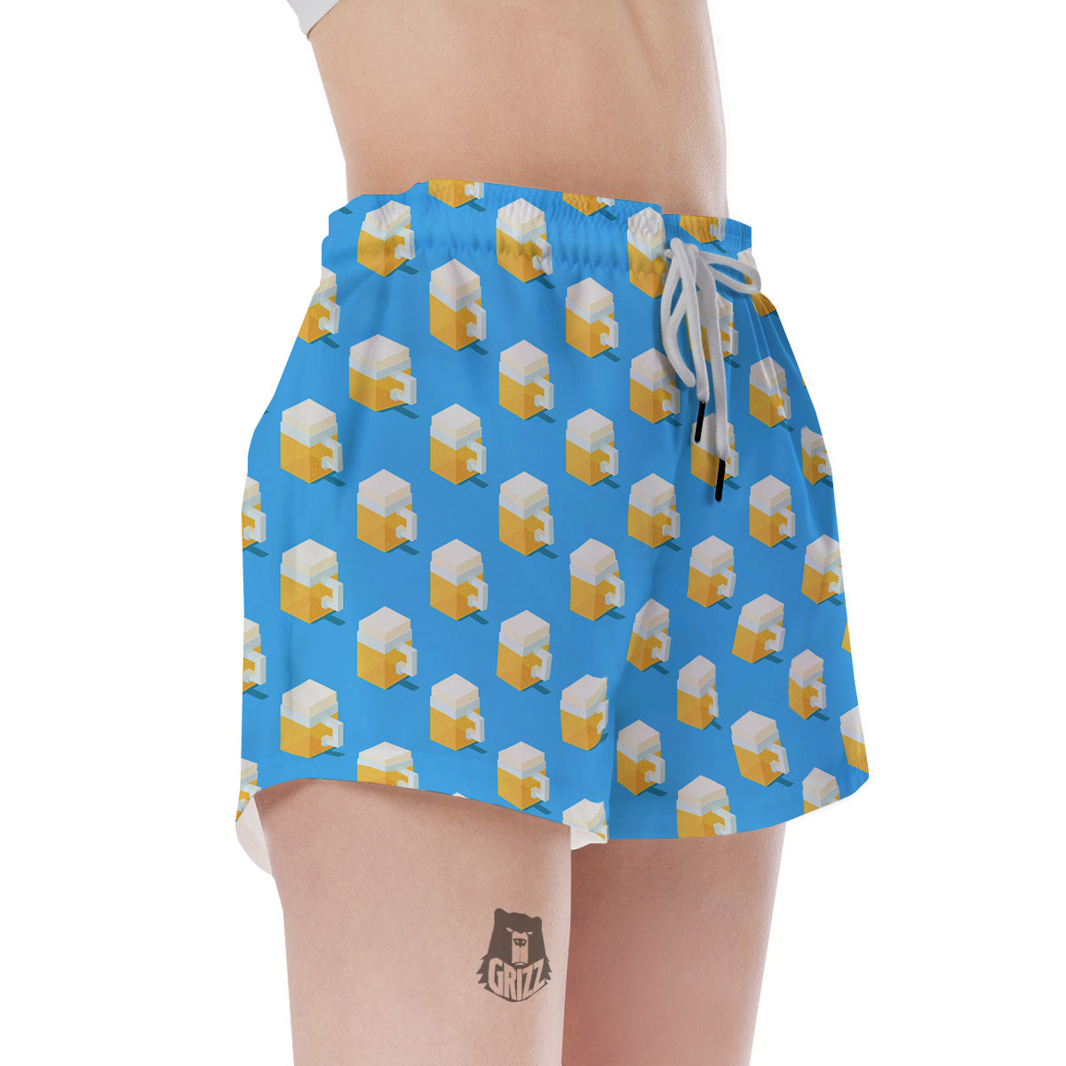 Cubic Beer Mugs On Blue Print Pattern Women's Shorts-grizzshop